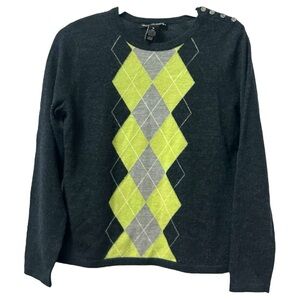 Marina Luna Women’s Merino‎ Wool Argyle Crewneck Sweater  Sz M